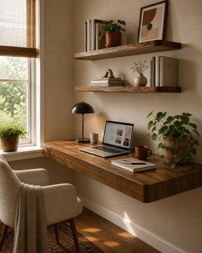 Rounded Edge Floating Shelf for Office - Walnut Finish