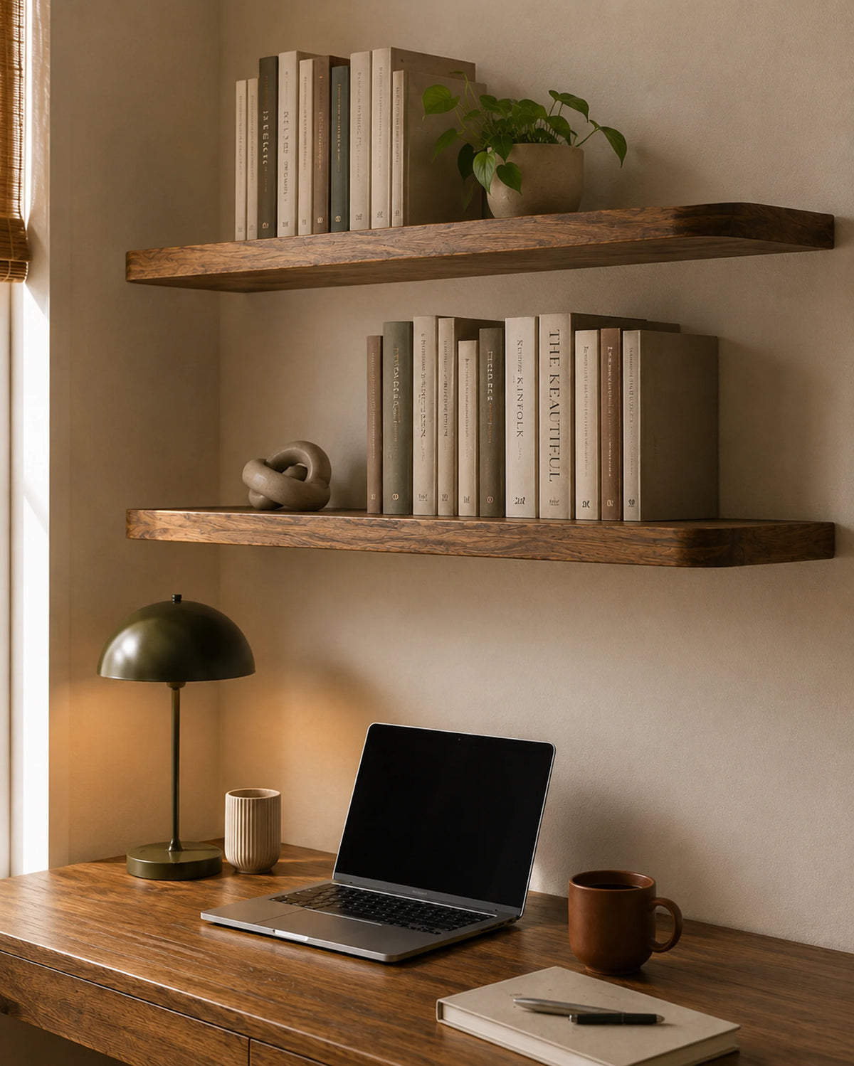 Rounded Edge Floating Shelf for Office - Walnut Finish