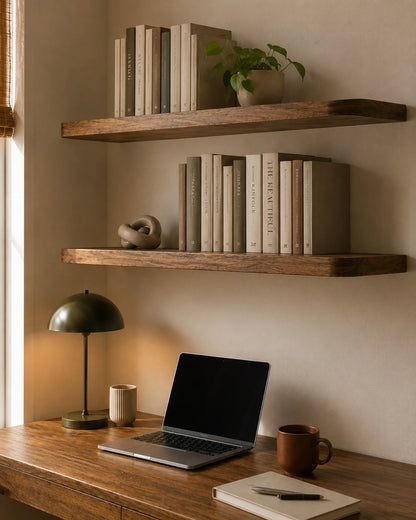 Rounded Edge Floating Shelf for Office - Walnut Finish