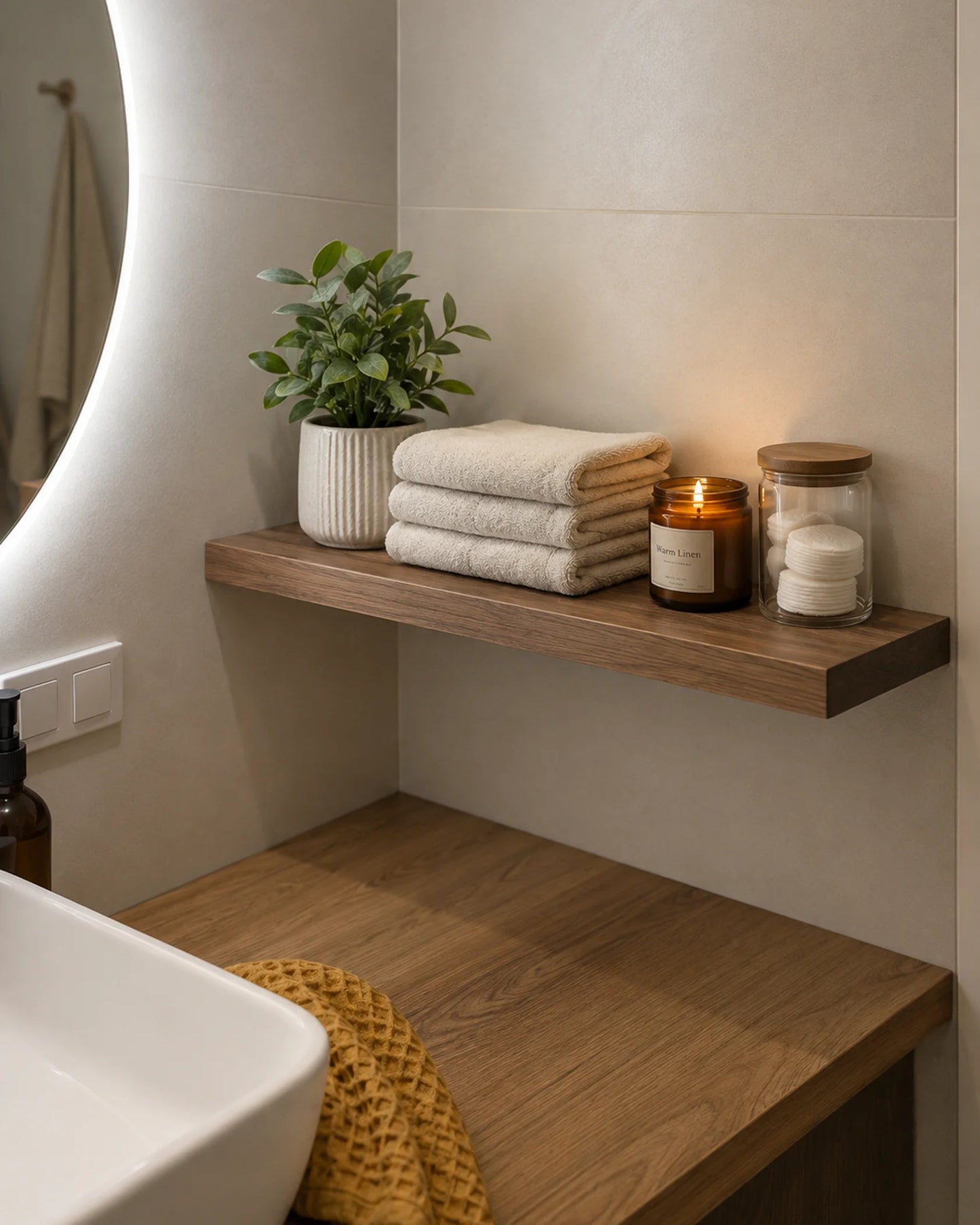 Straight Edge Floating Shelf for Bathroom - Walnut Finish