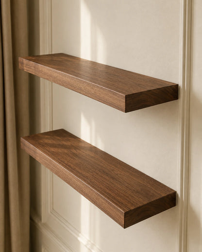 Straight Edge Floating Shelf for Office - Walnut Finish