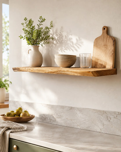 Live Edge Floating Shelf for Kitchen - Oak Finish