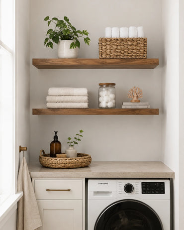 Straight Edge Floating Shelf for Bathroom - Walnut Finish
