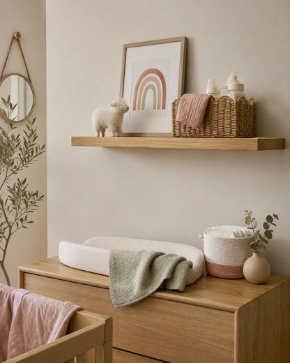 Straight Edge Floating Shelf for Nursery - Oak Finish